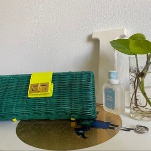 j. crew green wicker clutch